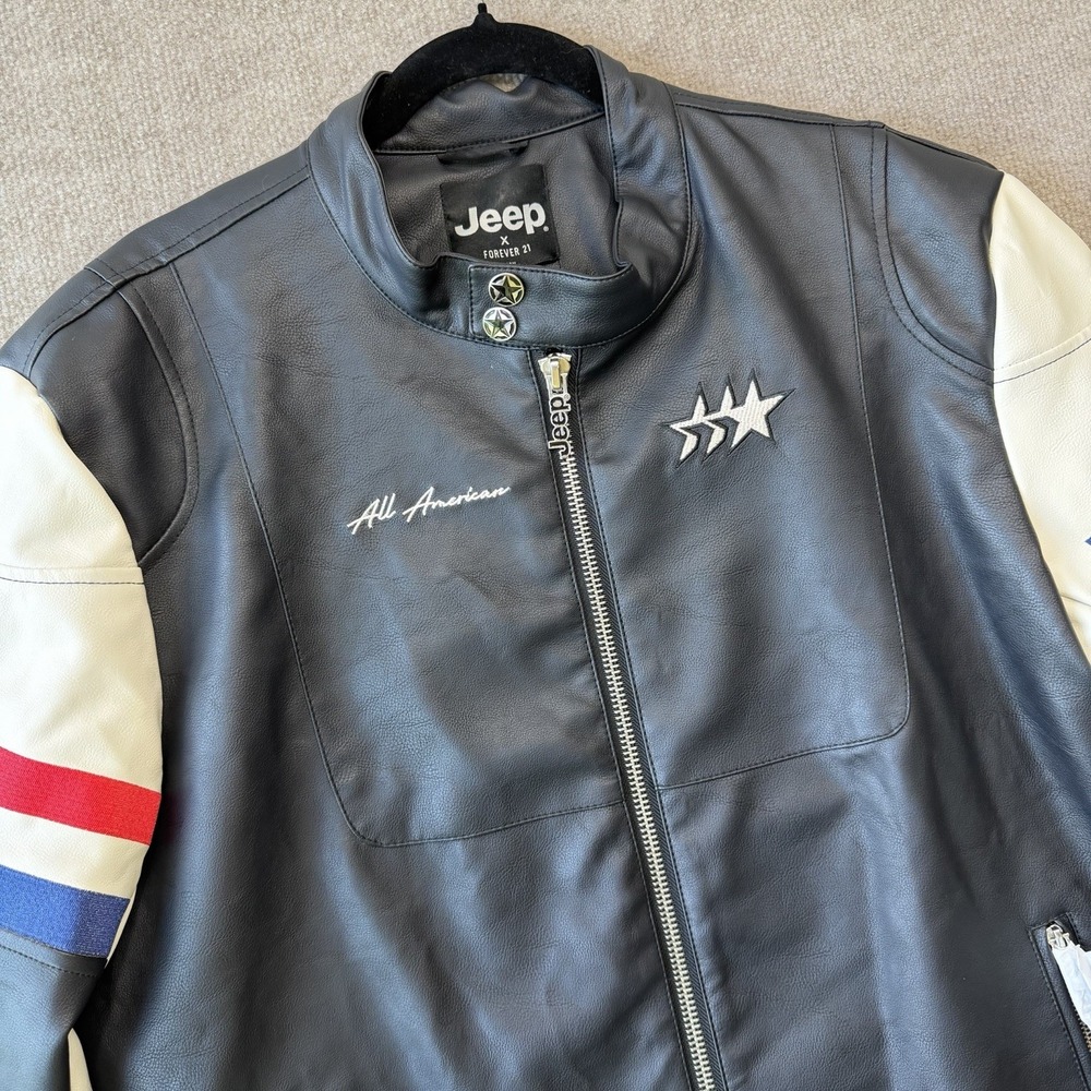 NWT Jeep Sports x Forever 21 Motorbike Vegan Leather Jacket Moto Jacket Size XL